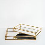 Bandeja Retângulo Dourado Com Espelho 2 Pcs