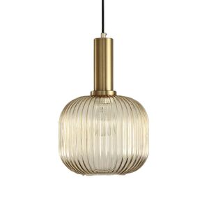 Candeeiro de teto suspenso vidro φ200*450 1×27-Dourado-Avida