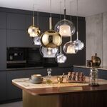 Candeeiro de teto suspenso vidro D130 1×27-Dourado-Avida