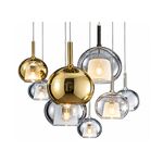 Candeeiro de teto suspenso vidro D130 1×27-Dourado-Avida
