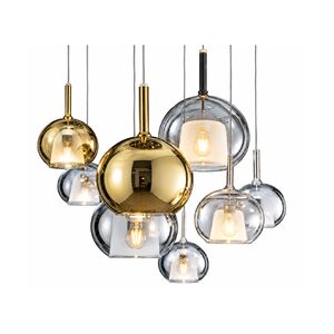 Candeeiro de teto suspenso vidro D130 1×27-Dourado-Avida