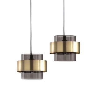 Candeeiro de teto suspenso vidro D180*H160 2×27-Dourado+Fumo-Avida
