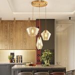 Candeeiro de teto suspenso vidroφ455*H895 3×27- Trans,Dourado-Avida