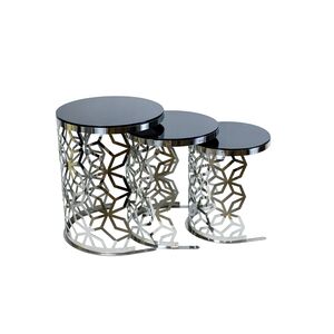 Conjunto De Mesa Lateral Prata 3 Pcs
