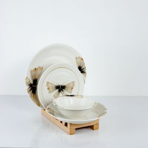 Conjunto De Refeição Branco/Amarelo 24 Peças Para 6 Pessoas