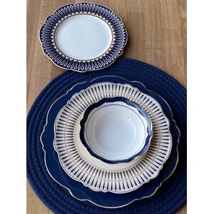 Conjunto De Refeição Branco/Azul 24 Peças Para 6 Pessoas