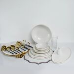 Conjunto De Refeições Branco/Dourado 12 Lugares 171 Pcs