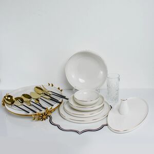 Conjunto De Refeições Branco/Dourado 12 Lugares 171 Pcs