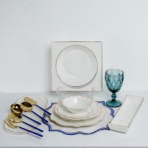 Conjunto De Refeições Branco/Dourado 46 Pcs