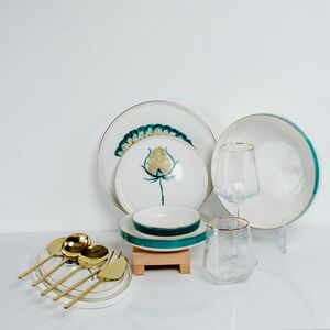 Conjunto De Refeições  Branco/Verde 50 Pcs