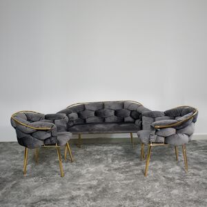 Conjunto De Sofá Cor Cinza Com Estrutura Douradas