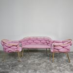 Conjunto De Sofá Cor Rosa Com Estrutura Douradas