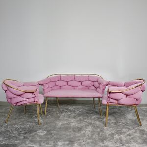 Conjunto De Sofá Cor Rosa Com Estrutura Douradas