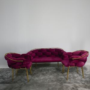Conjunto De Sofá Cor Vinho Com Estrutura Douradas
