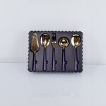 Conjunto de talheres de servir inox  azul e dourado de 5 Pcs