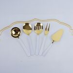 Conjunto de talheres de servir inox  branco e dourado de 5 Pcs