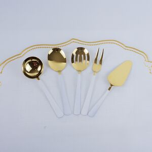 Conjunto de talheres de servir inox  branco e dourado de 5 Pcs