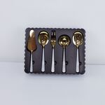Conjunto de talheres de servir inox  branco e dourado de 5 Pcs