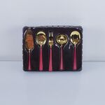 Conjunto de talheres de servir inox  vermelho e dourado de 5 Pcs
