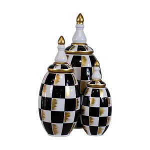 Conjunto Vaso Decorativo Triplo Xadrez
