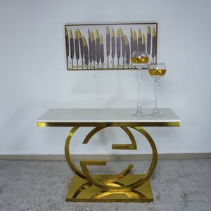 Consola Dourado Com Tampo Branco 120x40x80cm