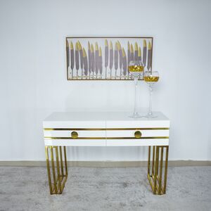 Consola para sala e escritório com 2 gavetas em dourado e branco 120*40cm