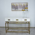 Consola para sala e escritório com 3 gavetas em dourado e branco 120*40cm