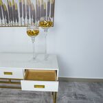 Consola para sala e escritório com 3 gavetas em dourado e branco 120*40cm