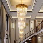 Lustre de Cristal Cascata Redondo para Escadas e Casas Pé Direito Dourado E14 800*2200cm-Avida