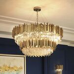 Lustre De Cristal Dourado Sala/Escritório 19x E14 40w