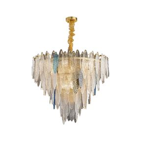 Lustre De Cristal Inox Dourado Sala/Escritório 9x E14 40w