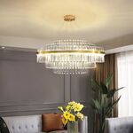 Lustre De Cristal Redondo Paris Dourado LED