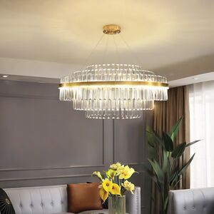 Lustre De Cristal Redondo Paris Dourado LED