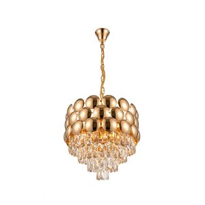 Lustre Redondo Dourado E14x8 Com Cristaisφ500*H1000mm