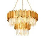 Lustre Redondo Dourado E14x8 Com Cristaisφ500*H1000mm