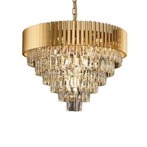 Lustre Redondo Dourado E14x8 Com Cristaisφ500*H1000mm