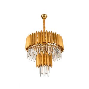 Lustre Redondo Dourado E14x8 Com Cristaisφ500*H1000mm