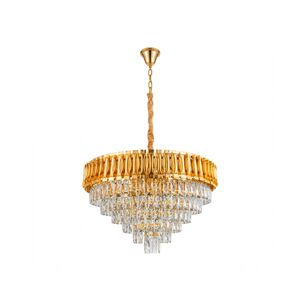 Lustre Redondo Dourado E14x8 Com Cristaisφ500*H1000mm