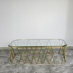 Mesa Com Tampo Transparente Dourado