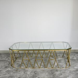 Mesa Com Tampo Transparente Dourado