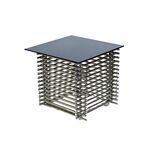 Mesa de canto para sala e escritório prateado e preto