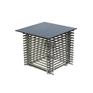 Mesa de canto para sala e escritório prateado e preto