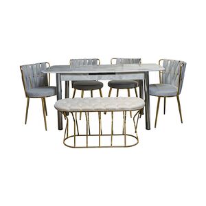 Mesa De Jantar Com 4 Cadeiras 1 Puff