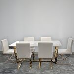 Mesa de Jantar Mármore Branco Com 6 Cadeiras