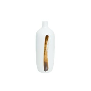Vaso Branco Com Manchas Castanhas, 14x14x38cm