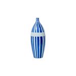 Vaso Cerâmico Azul Com Listras Brancas 14x14x38cm
