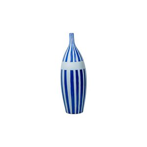 Vaso Cerâmico Azul Com Listras Brancas 19x19x57cm