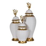 Vaso De Cerâmica Branco/Dourado