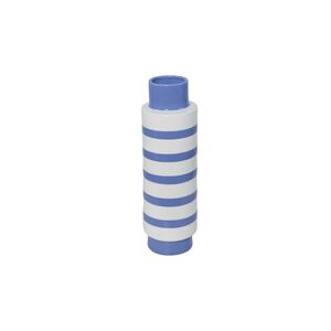 Vaso De Cerâmica Listrado Azul E Branco 11x11x35cm