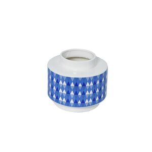 Vaso De Cerâmica Listrado Azul E Branco 18x18x16cm